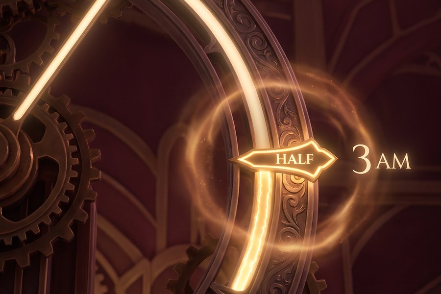 A clock ring with a glowing half line at 3 AM