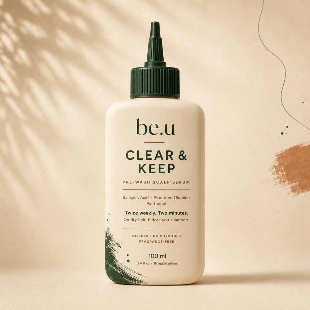 be.u Clear and Keep pre-wash scalp serum bottle