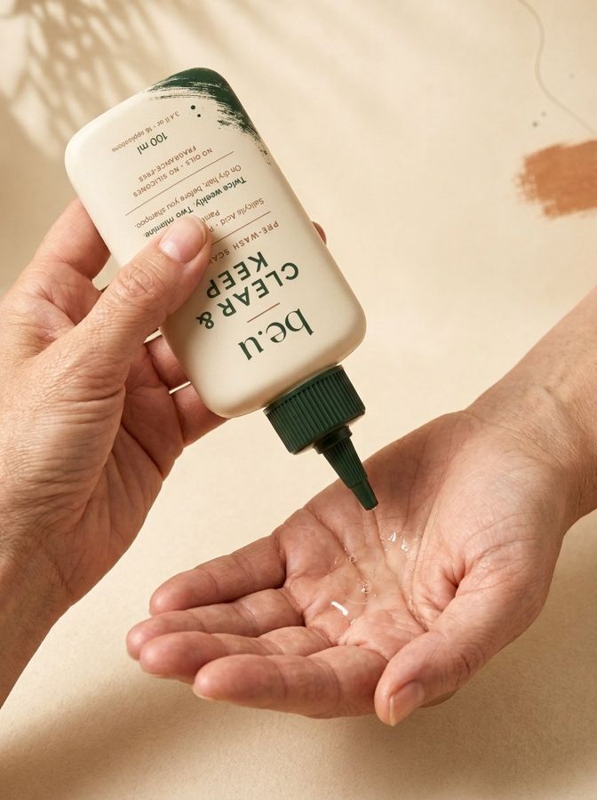 Serum dispensed into a palm